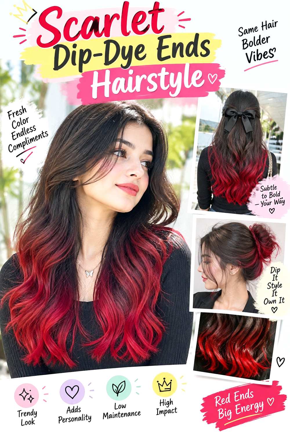 Scarlet Dip-Dye Ends Hairstyle