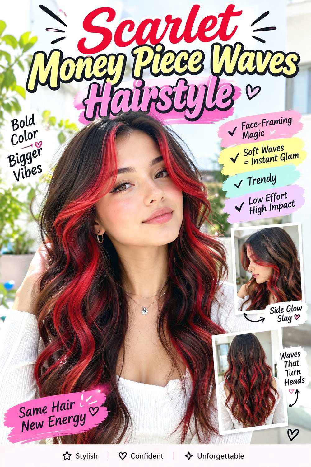 Scarlet Money Piece Waves Hairstyle