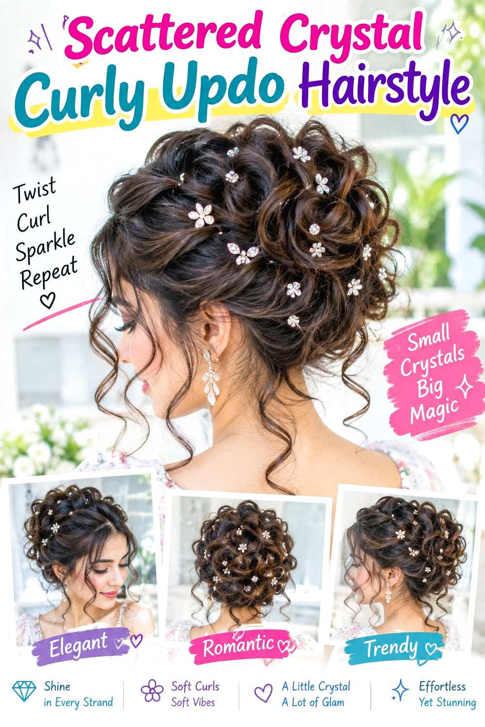 Scattered Crystal Curly Updo Hairstyle