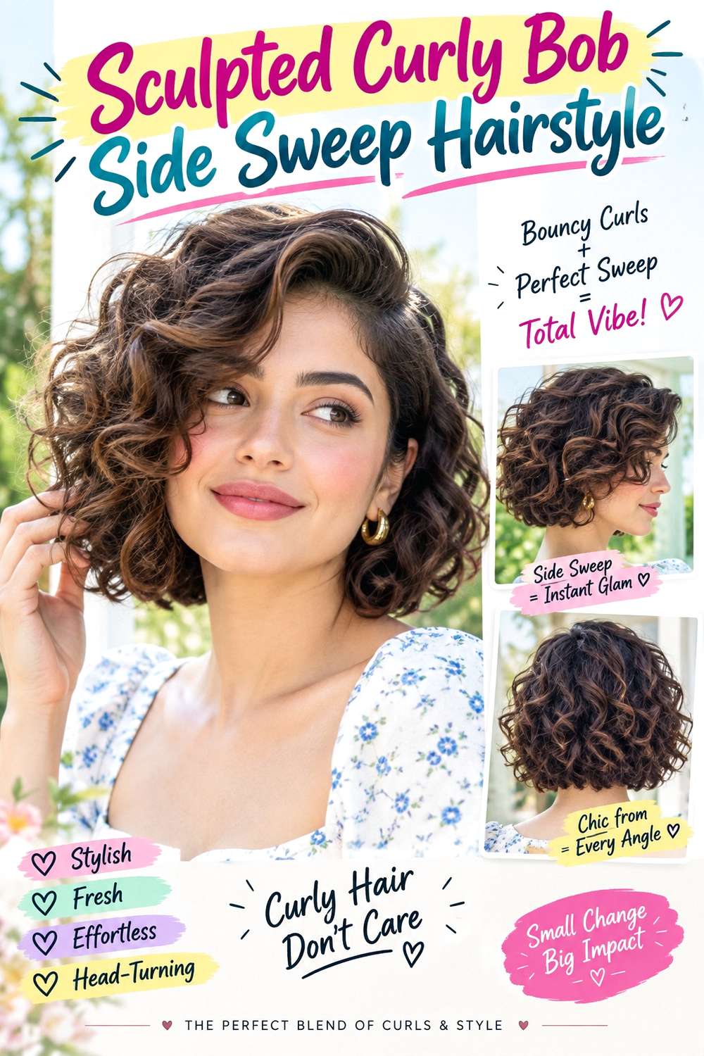 Sculpted Curly Bob Side Sweep Hairstyle
