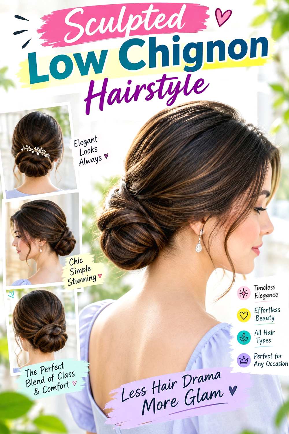 Sculpted Low Chignon Hairstyle