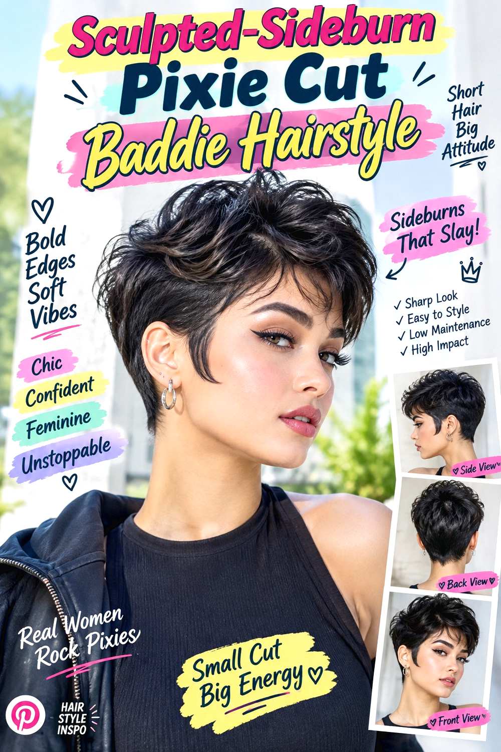 Sculpted-Sideburn Pixie Cut Baddie Hairstyle