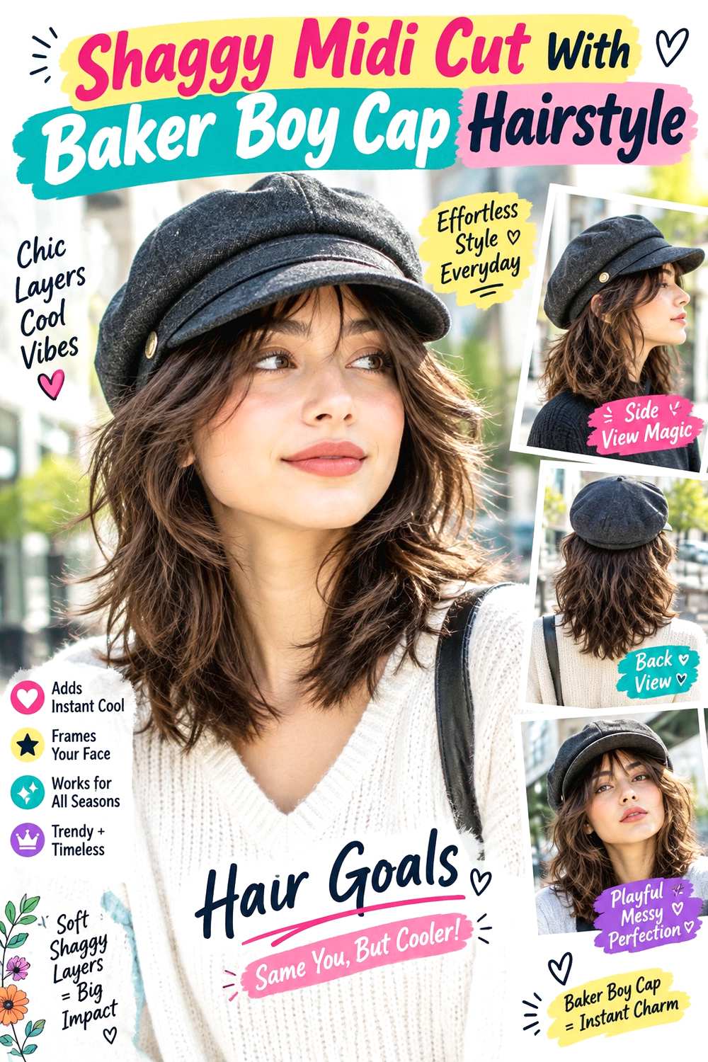 Shaggy Midi Cut With Baker Boy Cap Hairstyle