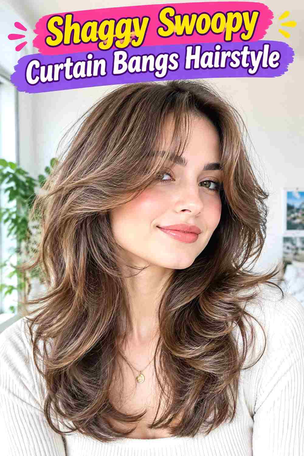 Shaggy Swoopy Curtain Bangs Hairstyle
