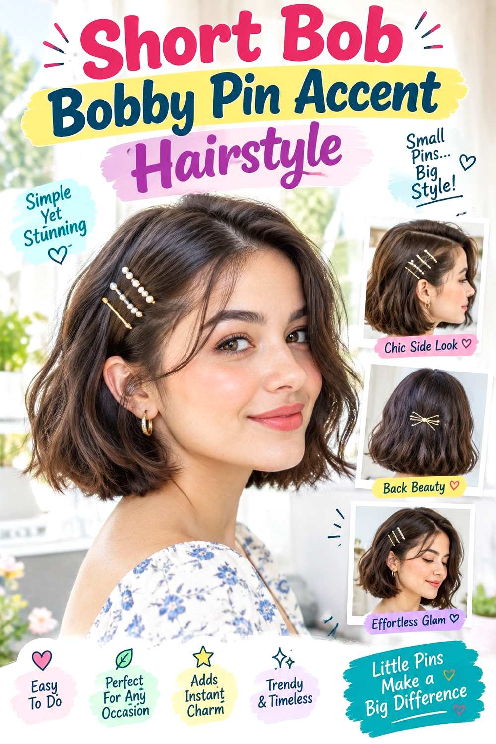 Short Bob Bobby Pin Accent Hairstyle