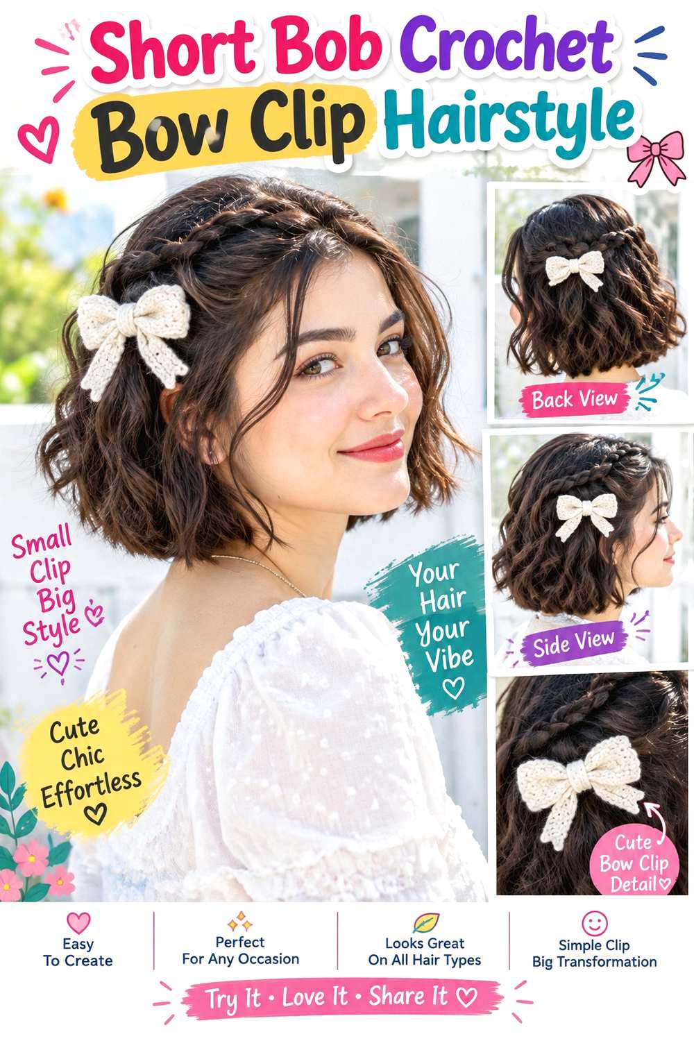 Short Bob Crochet Bow Clip Hairstyle