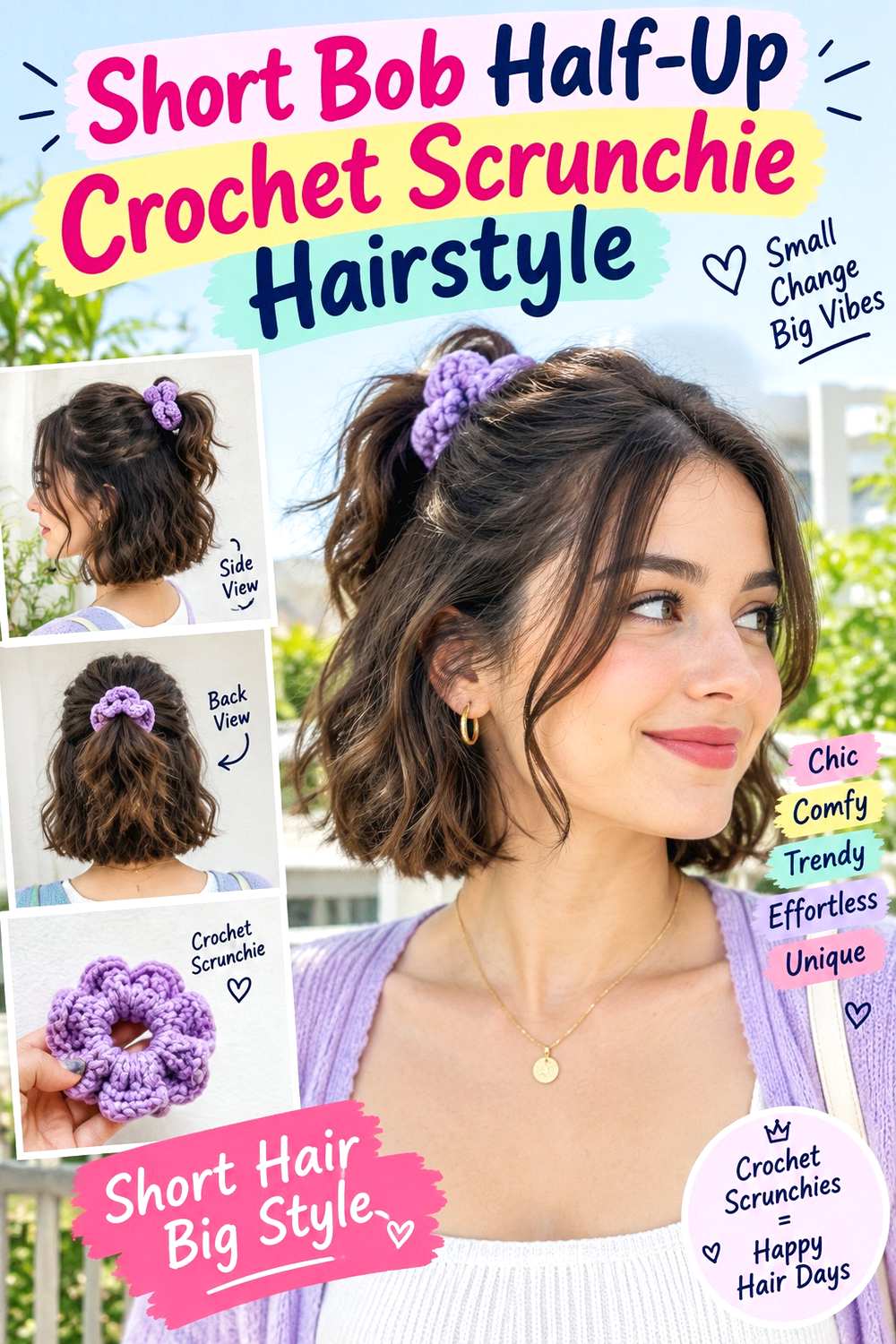 Short Bob Half-Up Crochet Scrunchie Hairstyle