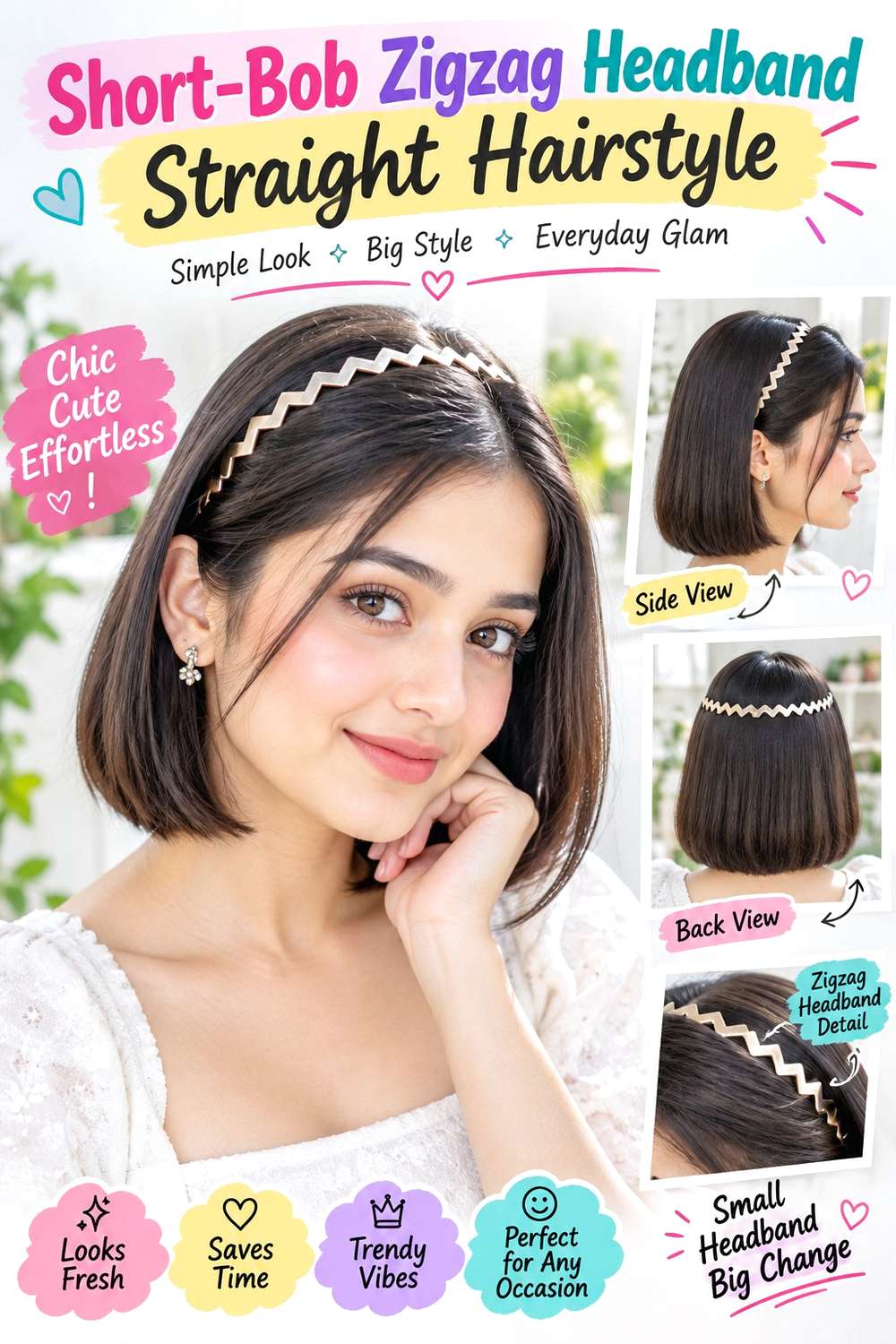 Short-Bob Zigzag Headband Straight Hairstyle