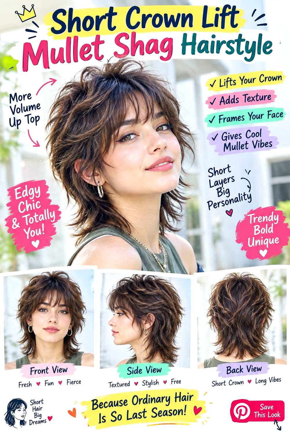 Short Crown Lift Mullet Shag Hairstyle