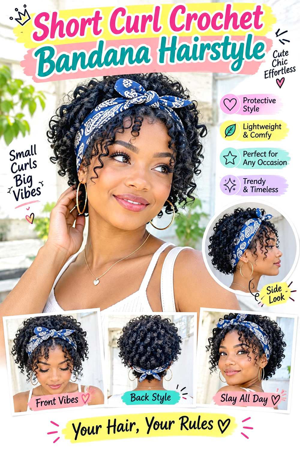 Short Curl Crochet Bandana Hairstyle