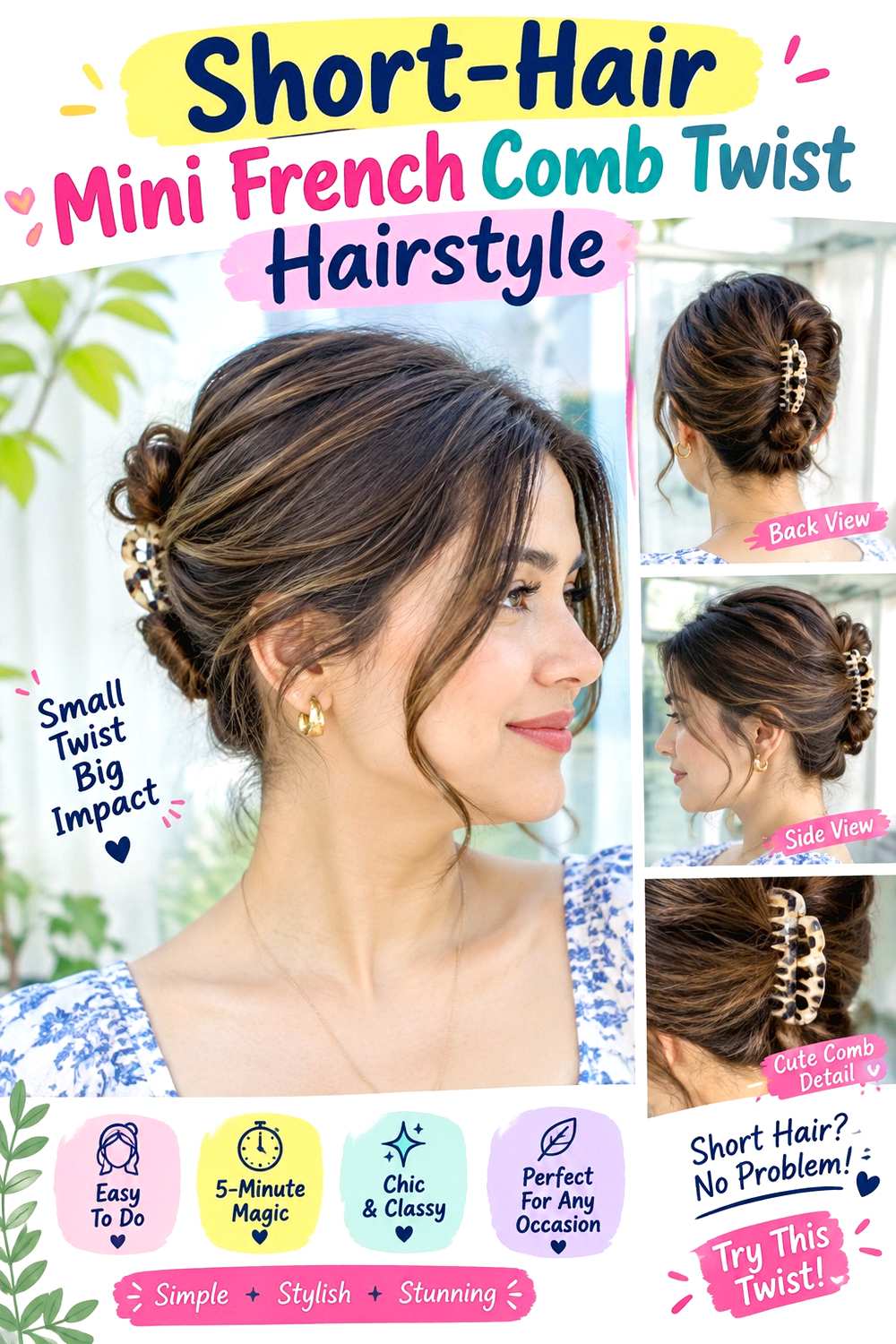 Short-Hair Mini French Comb Twist Hairstyle