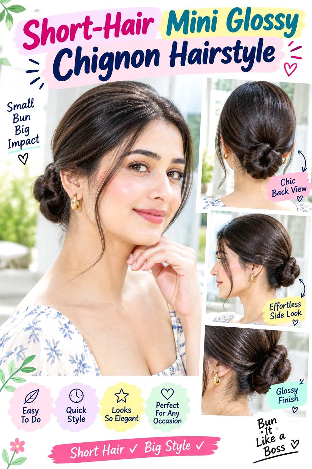 Short-Hair Mini Glossy Chignon Hairstyle