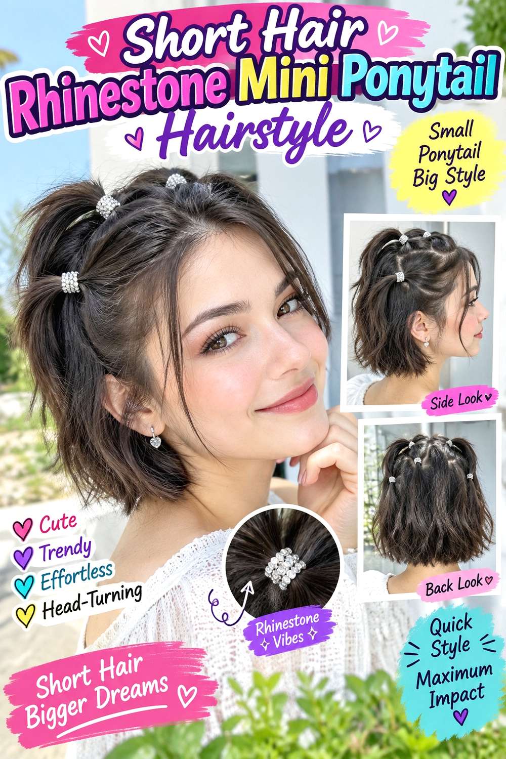 Short Hair Rhinestone Mini Ponytail Hairstyle