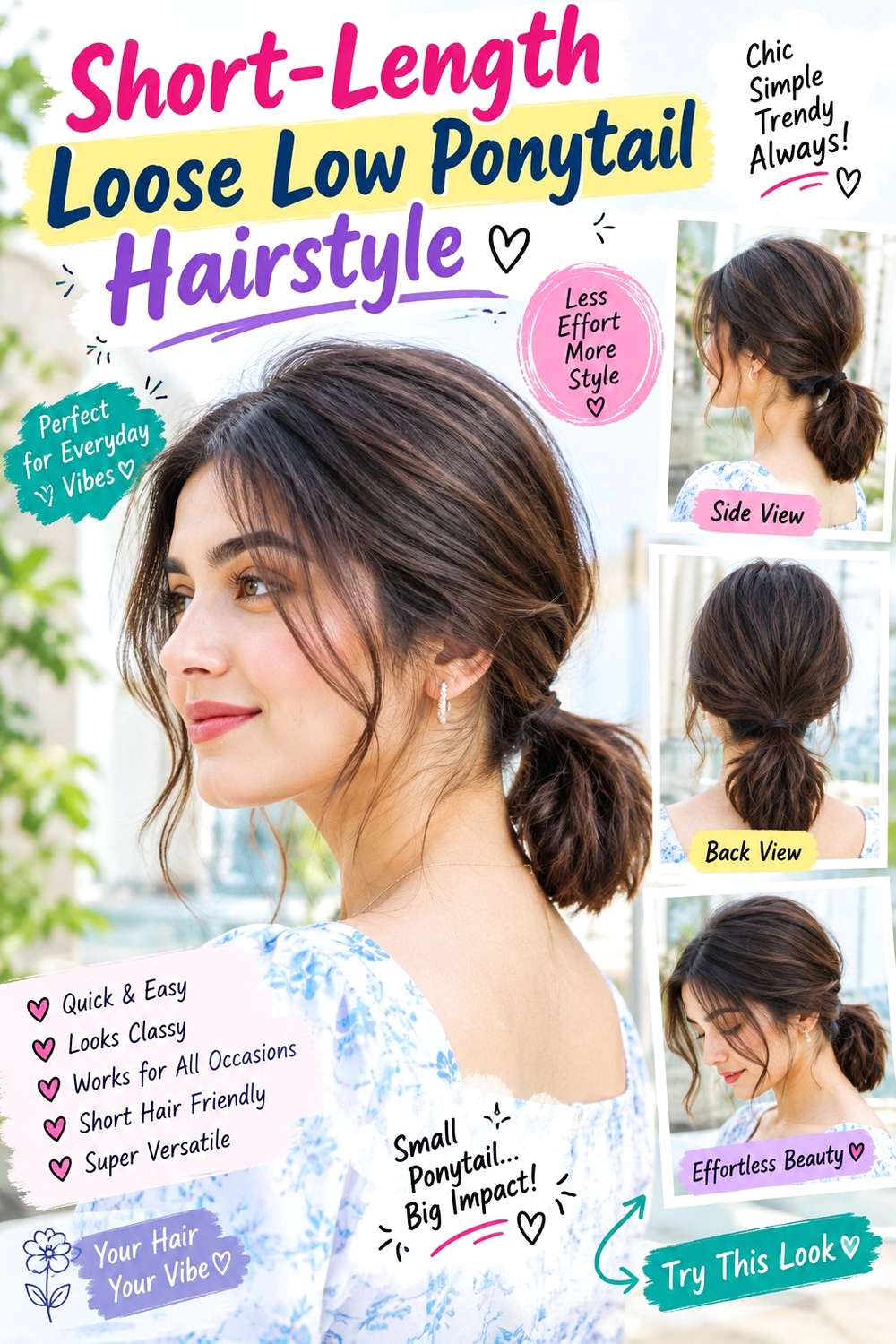 Short-Length Loose Low Ponytail Hairstyle