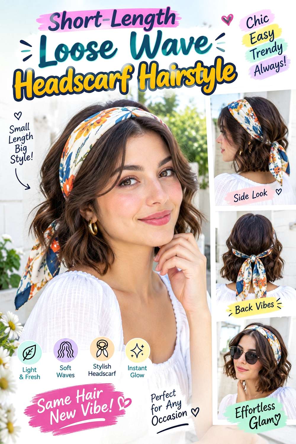 Short-Length Loose Wave Headscarf Hairstyle