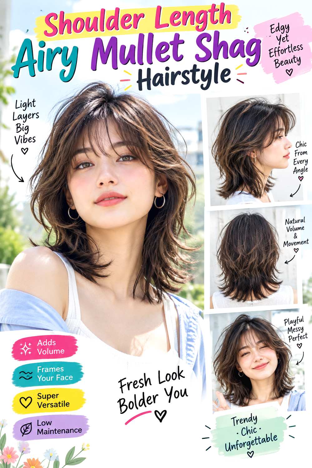 Shoulder Length Airy Mullet Shag Hairstyle