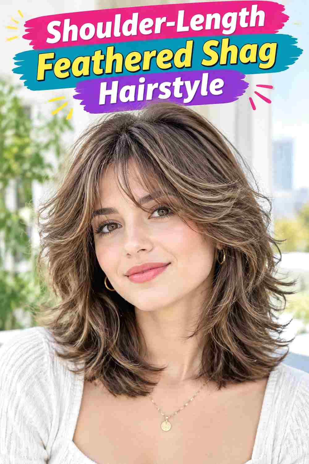 Shoulder-Length Feathered Shag Hairstyle