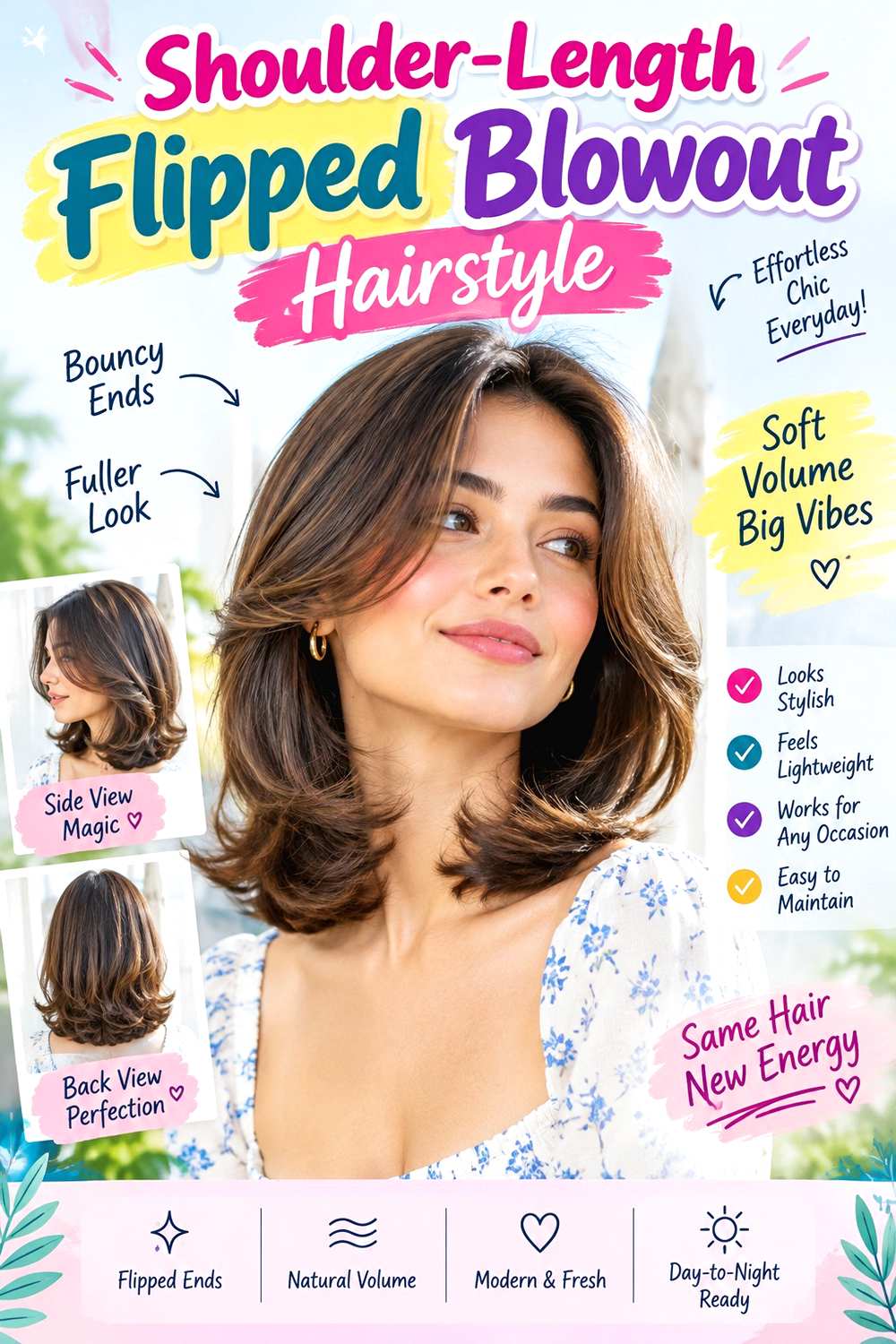 Shoulder-Length Flipped Blowout Hairstyle