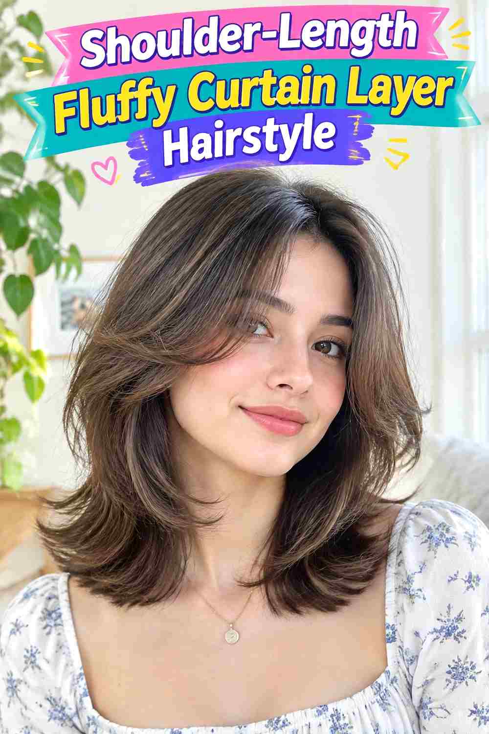 Shoulder-Length Fluffy Curtain Layer Hairstyle