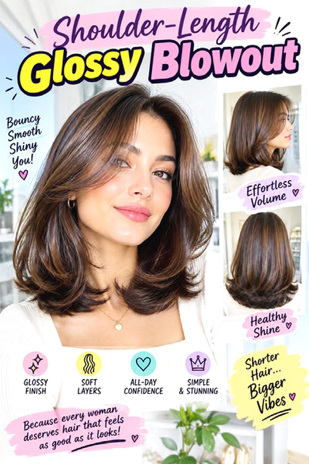 Shoulder-Length Glossy Blowout hairstyle