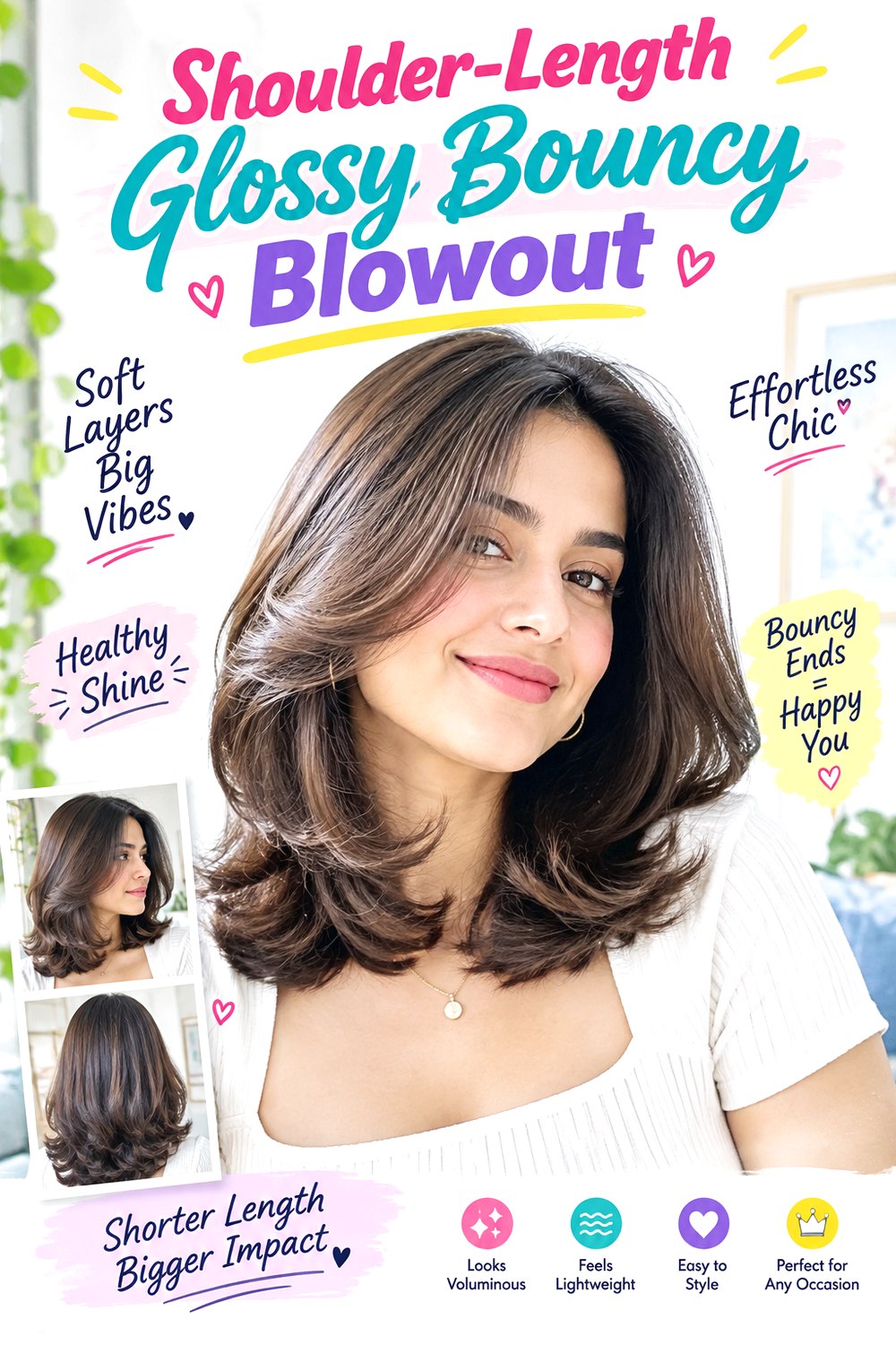 Shoulder-Length Glossy Bouncy Blowout hairstyle