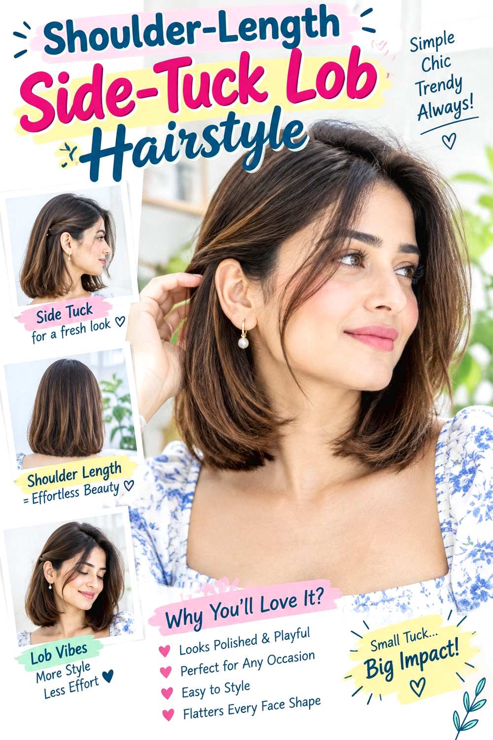 Shoulder-Length Side-Tuck Lob Hairstyle