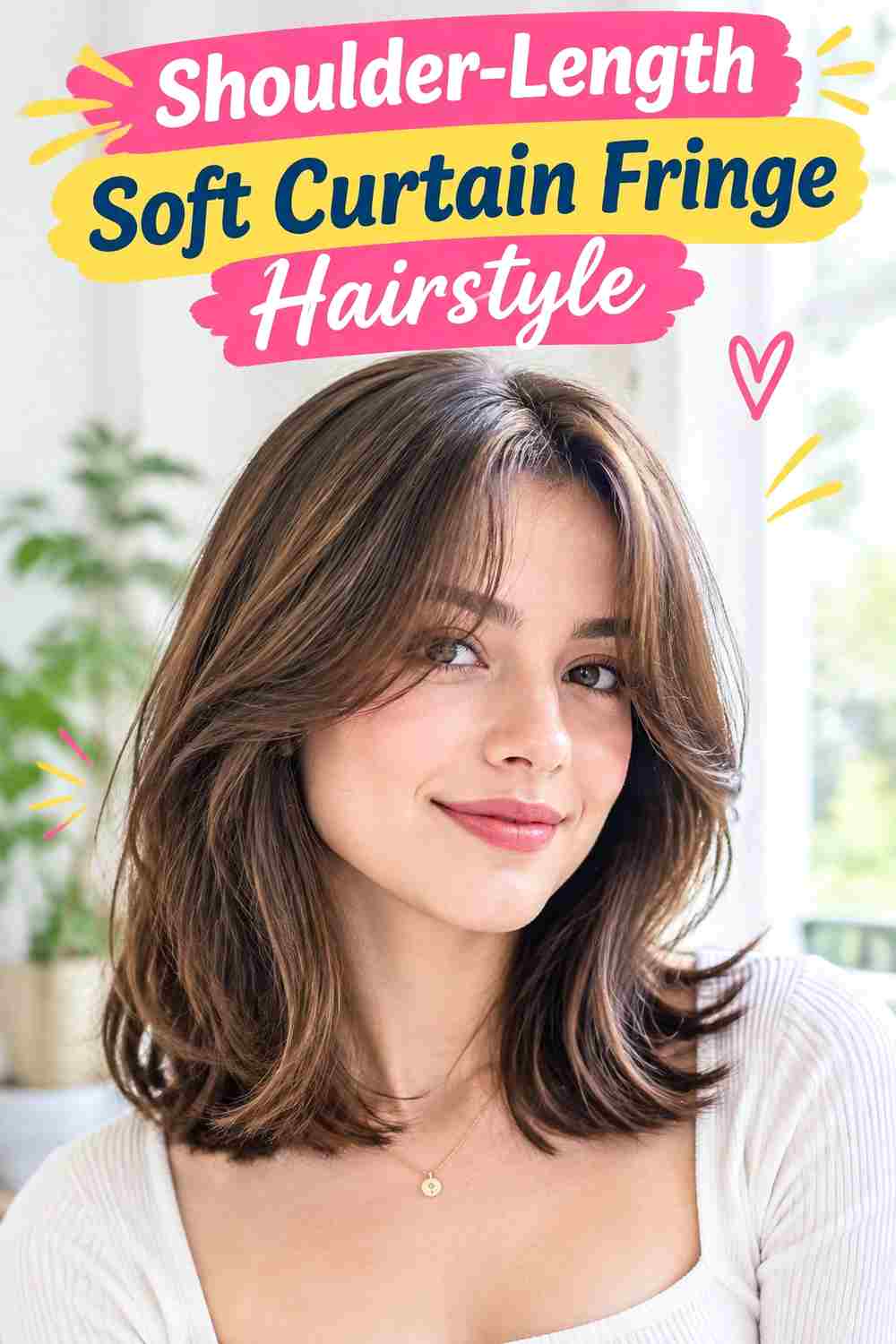 Shoulder-Length Soft Curtain Fringe Hairstyle