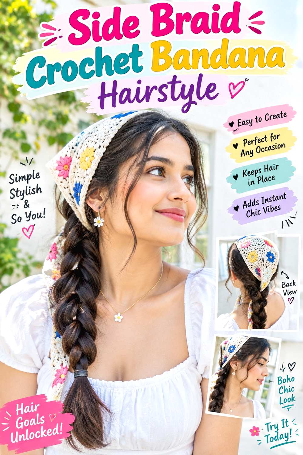 Side Braid Crochet Bandana Hairstyle