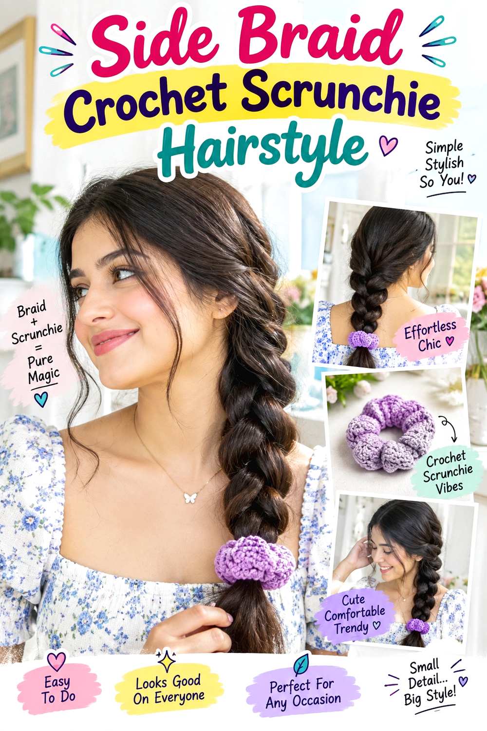 Side Braid Crochet Scrunchie Hairstyle