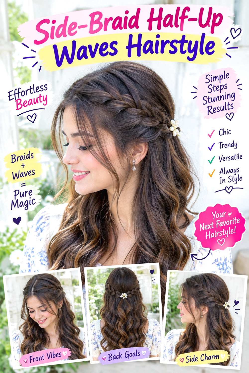Side-Braid Half-Up Waves Hairstyle