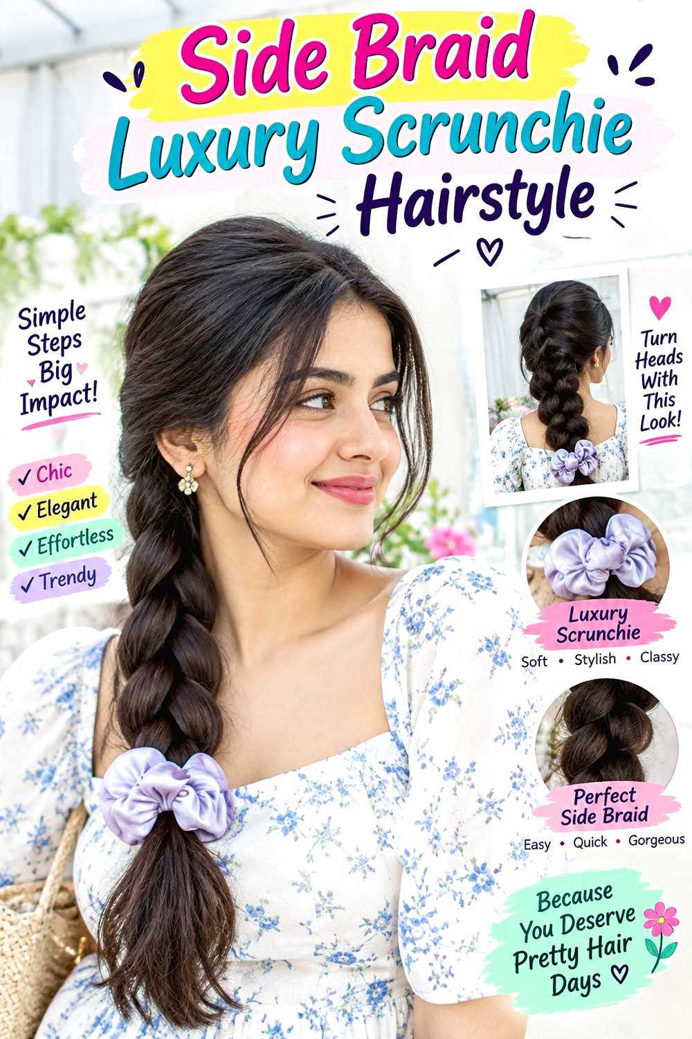 Side Braid Luxury Scrunchie Hairstyle