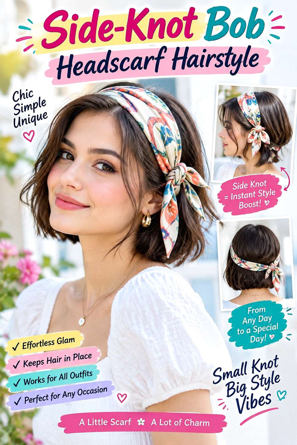 Side-Knot Bob Headscarf Hairstyle