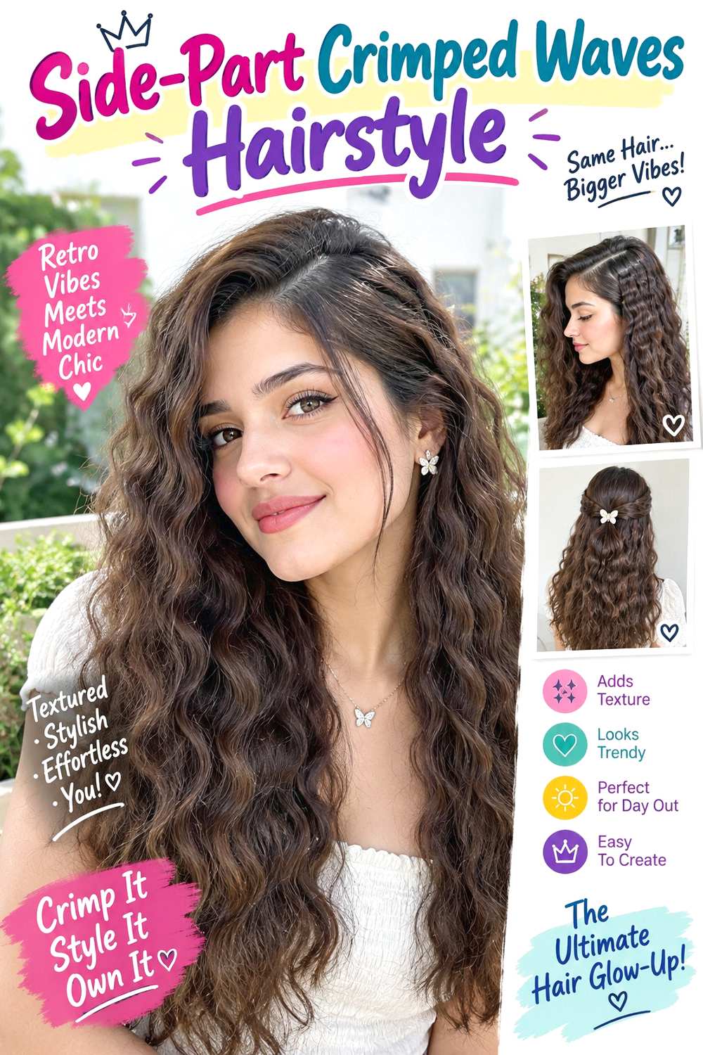 Side-Part Crimped Waves Hairstyle