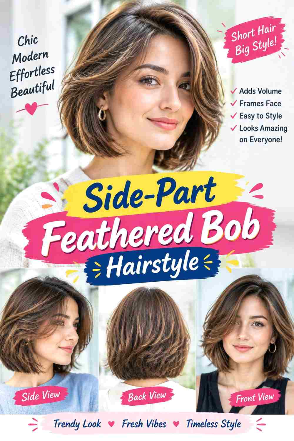 Side-Part Feathered Bob Hairstyle
