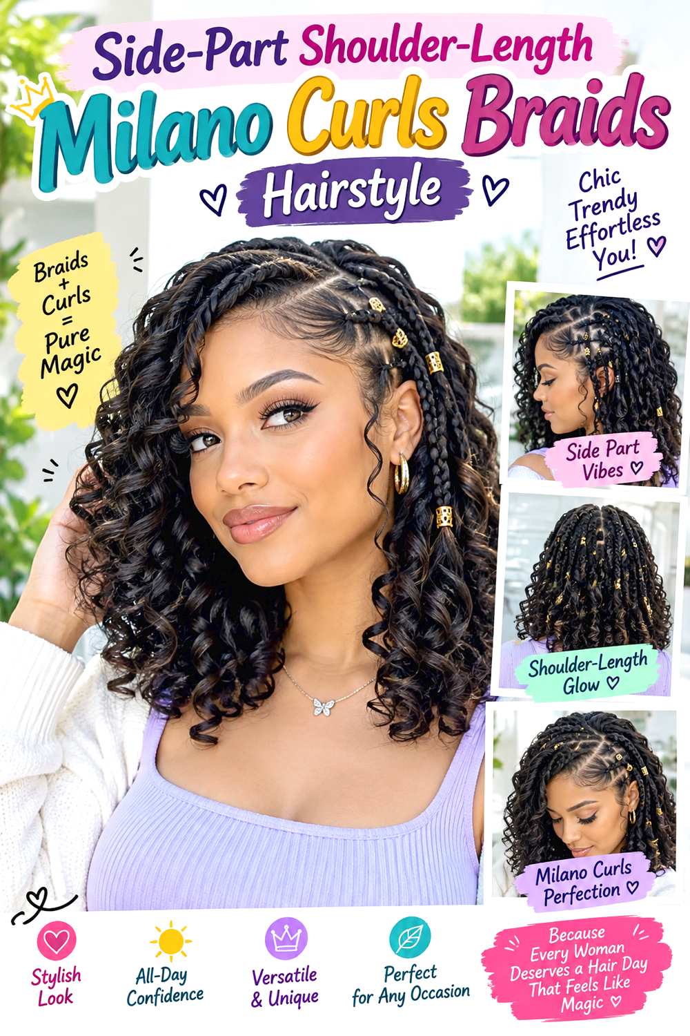 Side-Part Shoulder-Length Milano Curls Braids Hairstyle