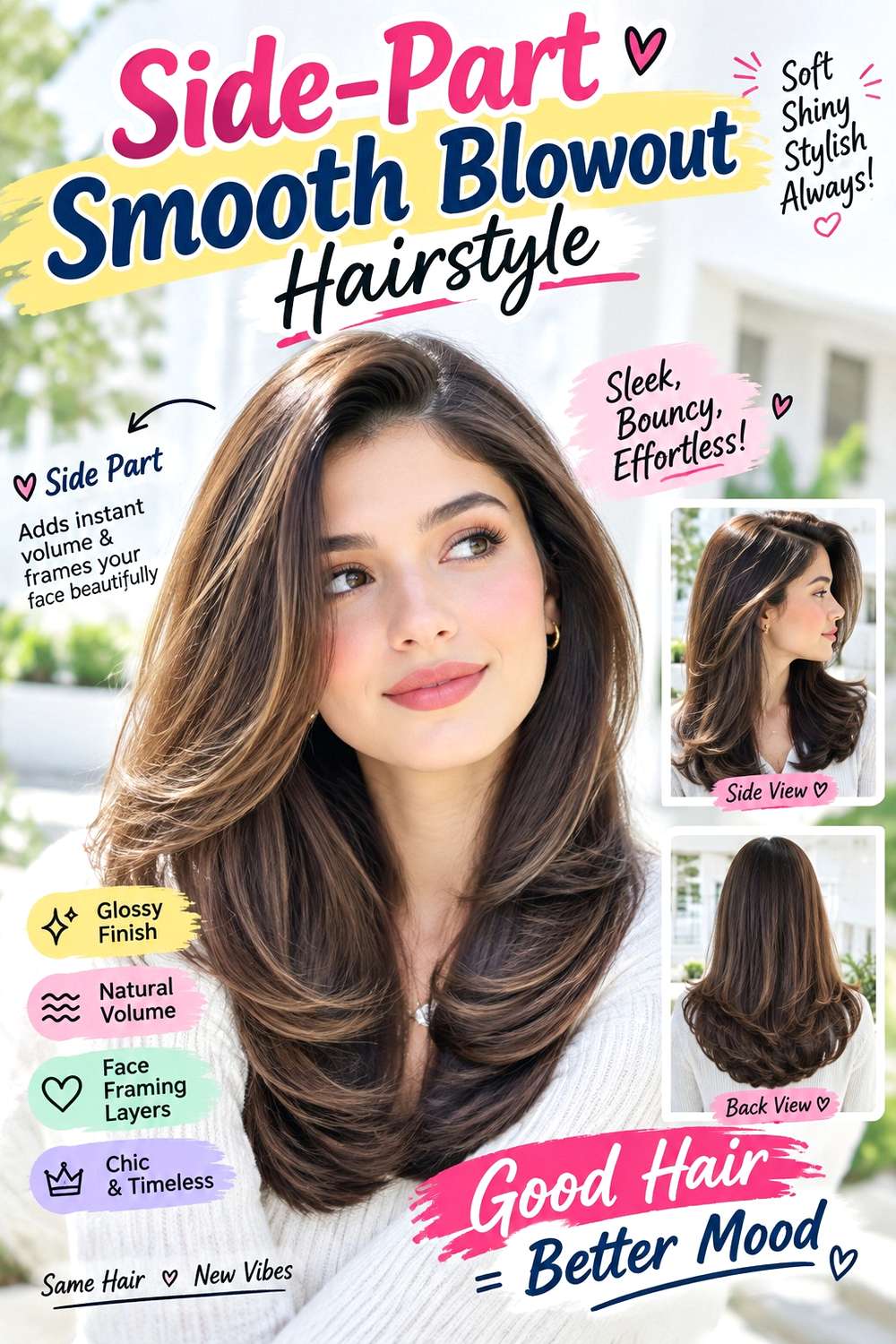 Side-Part Smooth Blowout Hairstyle