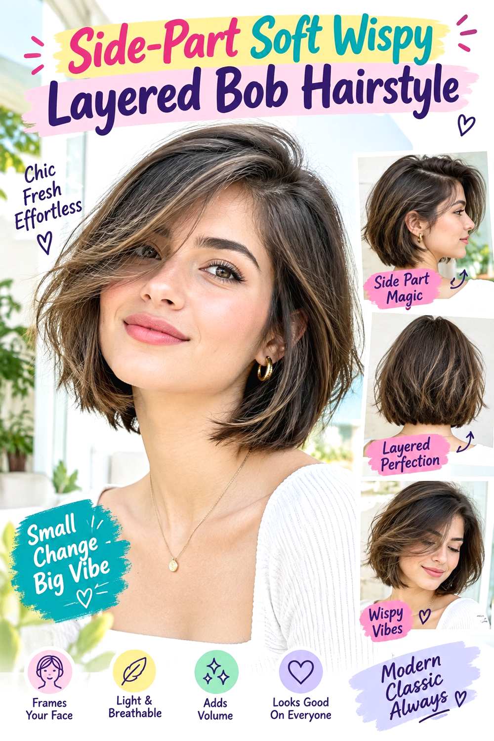 Side-Part Soft Wispy Layered Bob Hairstyle
