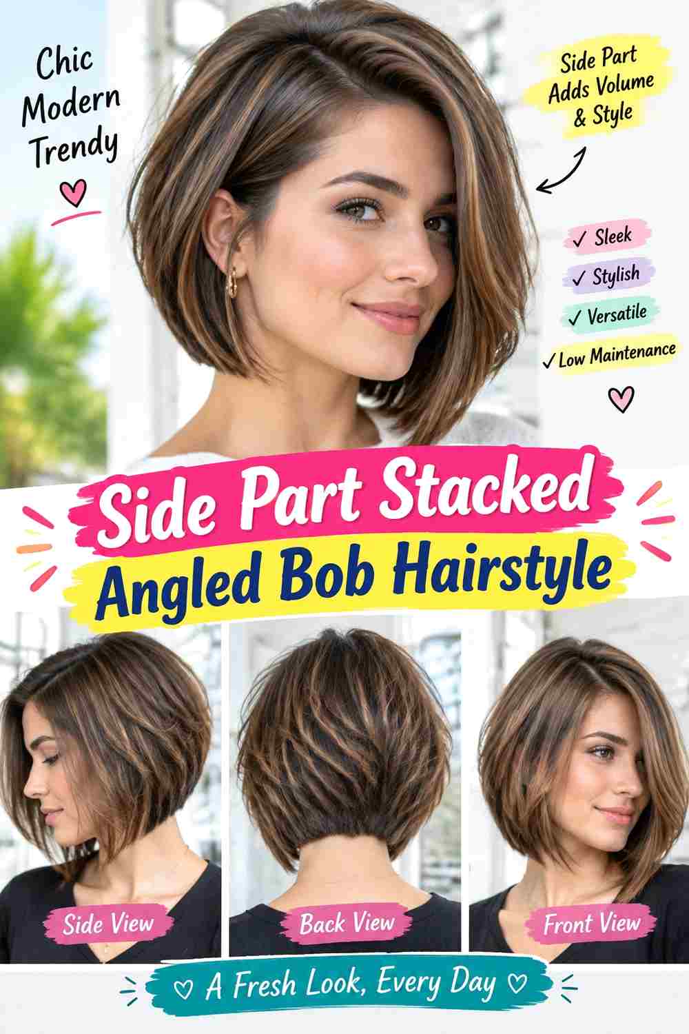 Side Part Stacked Angled Bob Hairstyle