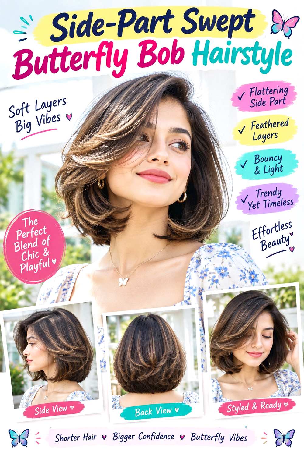 Side-Part Swept Butterfly Bob Hairstyle