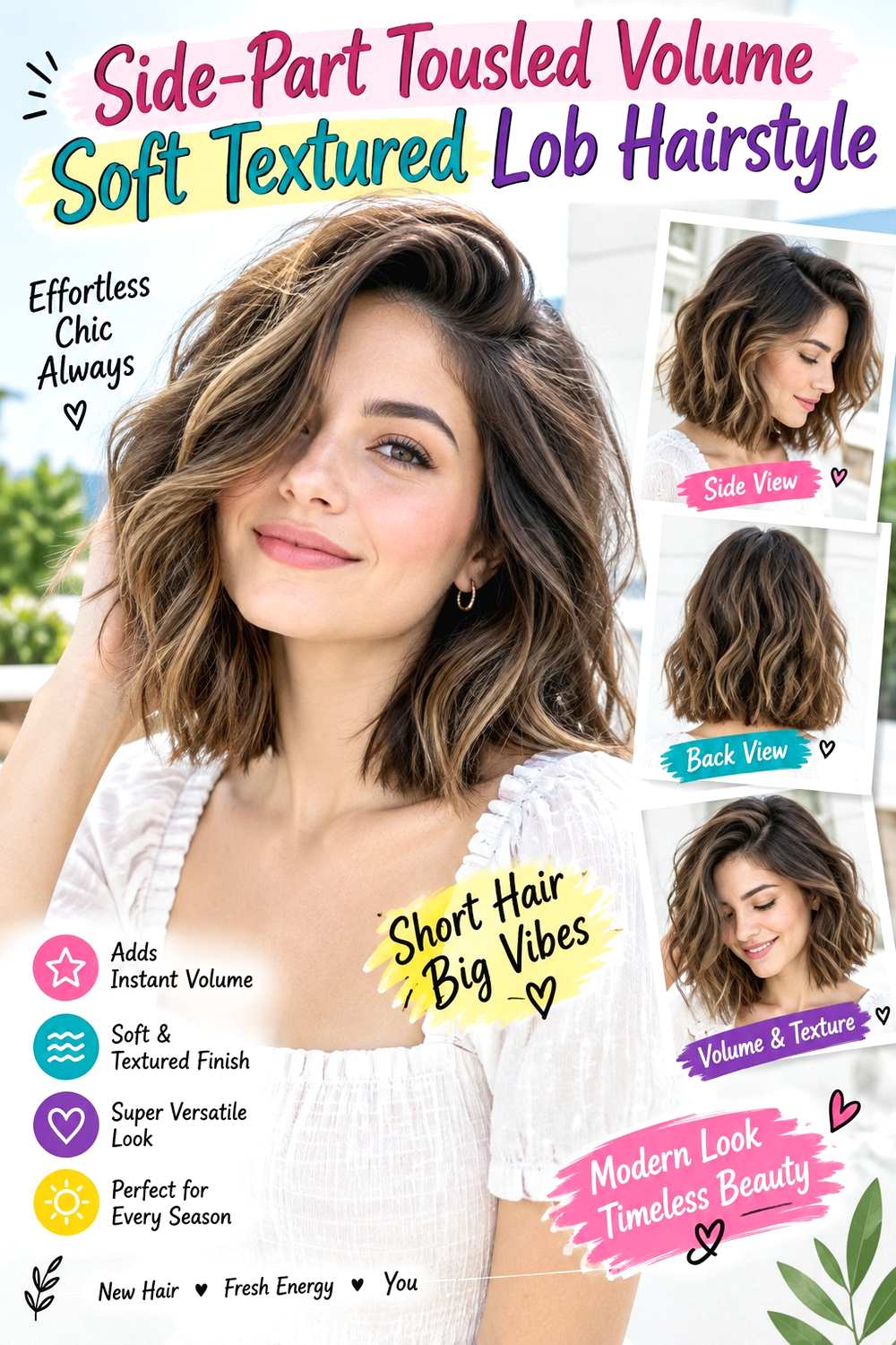 Side-Part Tousled Volume Soft Textured Lob Hairstyle