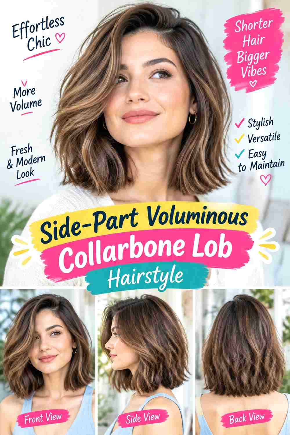 Side-Part Voluminous Collarbone Lob Hairstyle