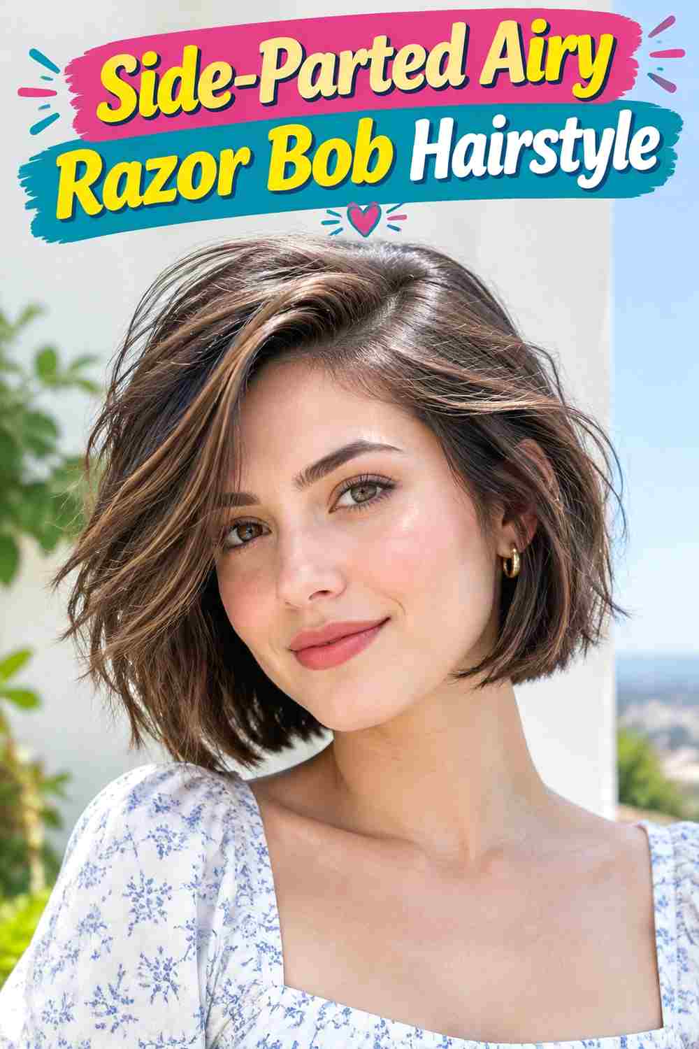 Side-Parted Airy Razor Bob Hairstyle