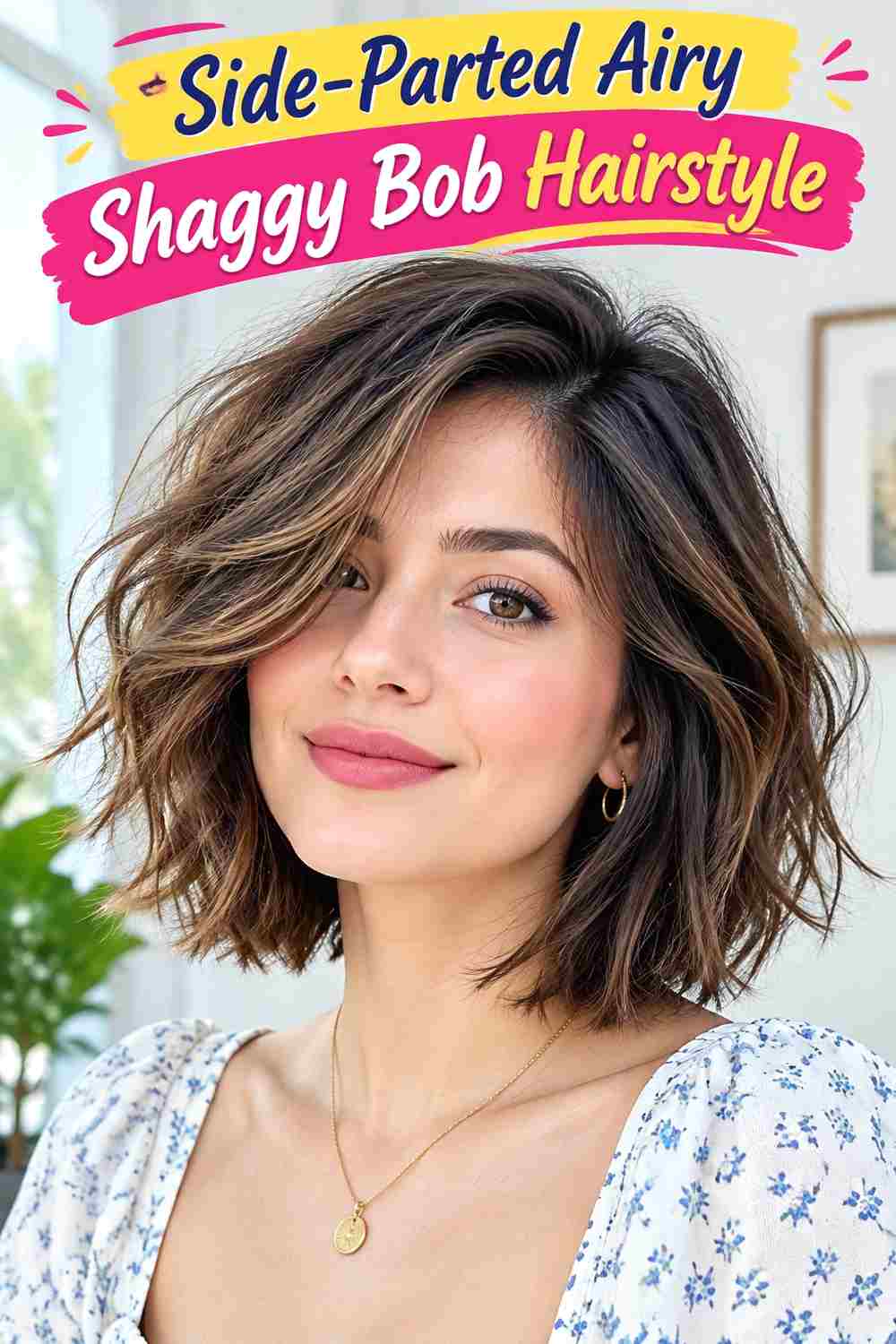 Side-Parted Airy Shaggy Bob Hairstyle