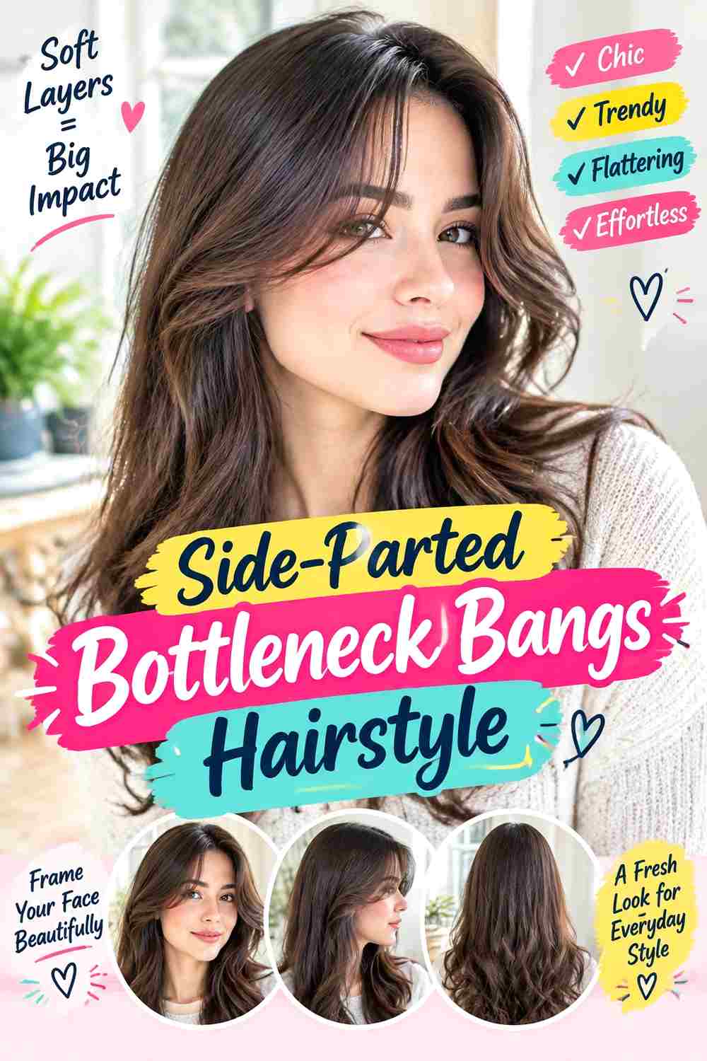 Side-Parted Bottleneck Bangs Hairstyle