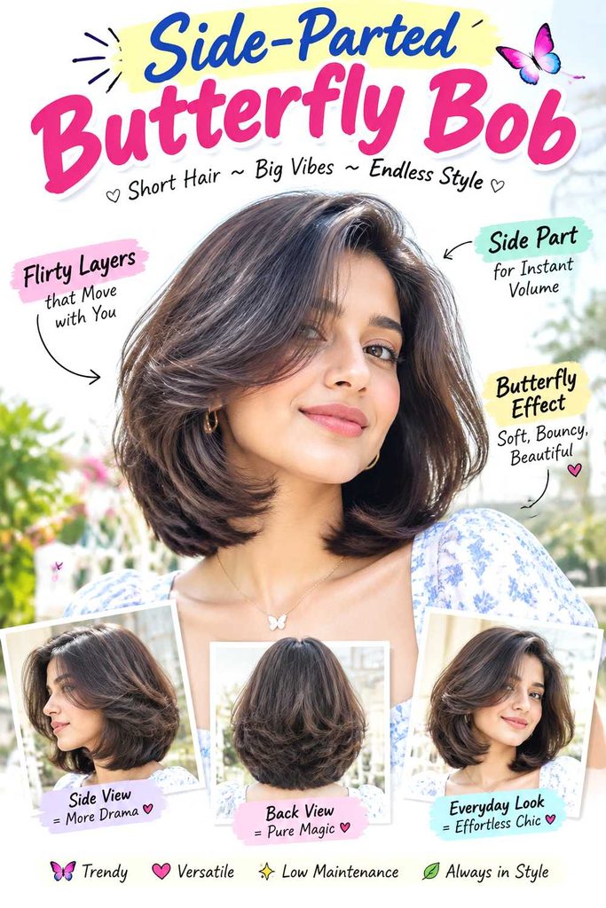 Side-Parted Butterfly Bob