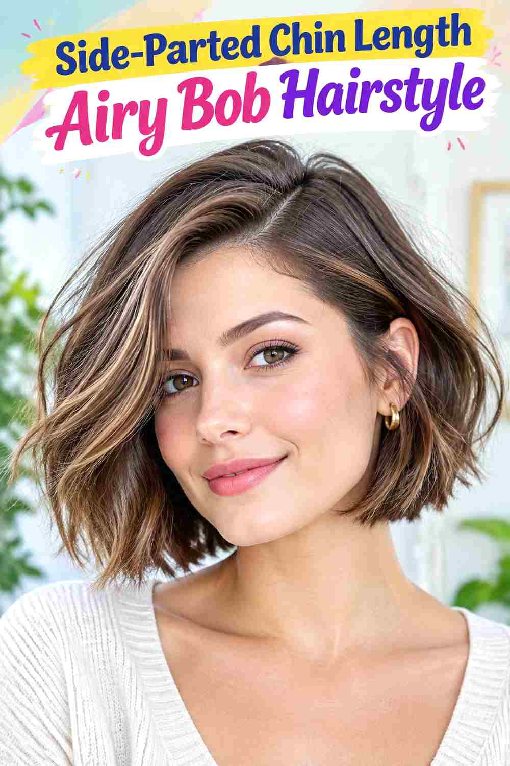 Side-Parted Chin Length Airy Bob Hairstyle