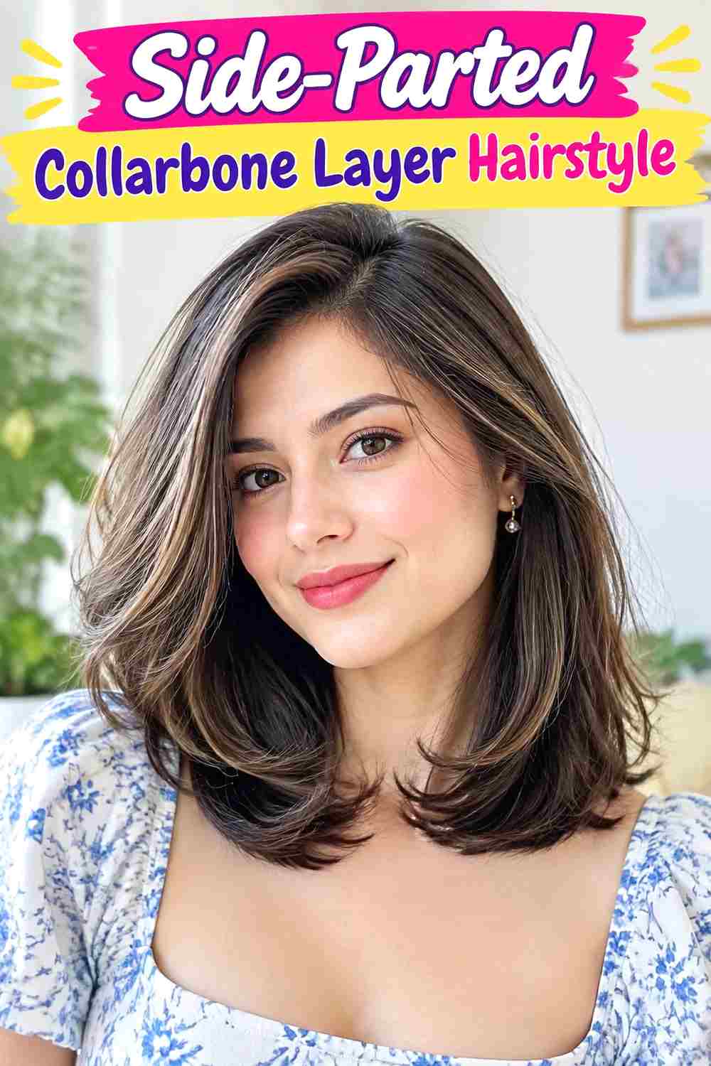 Side-Parted Collarbone Layer Hairstyle