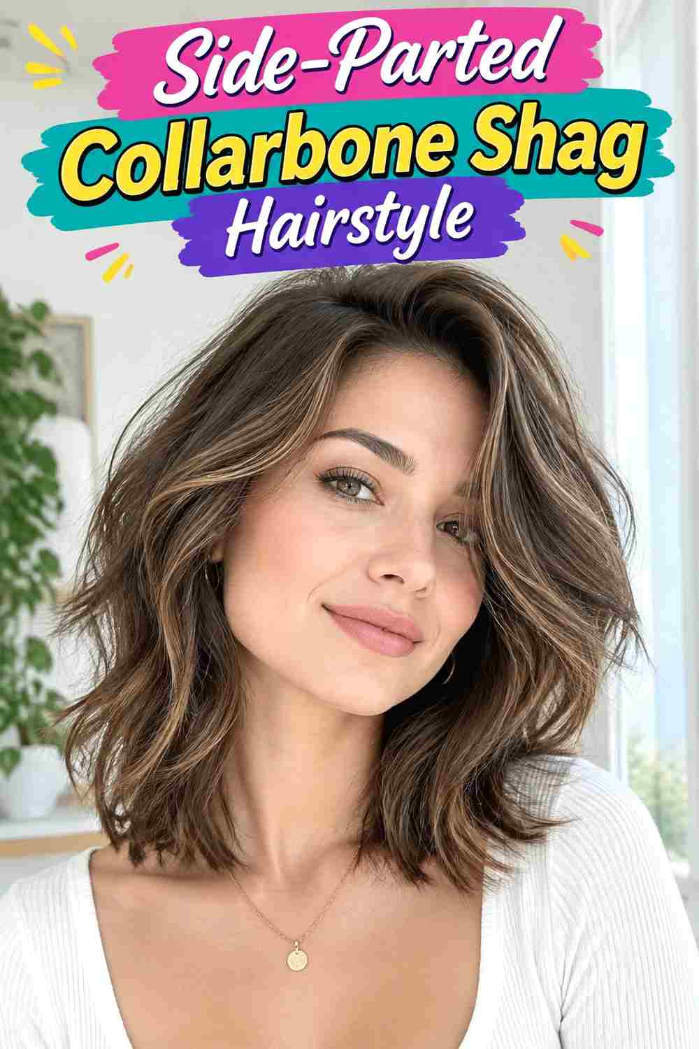 Side-Parted Collarbone Shag Hairstyle