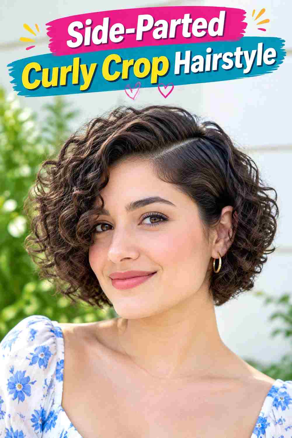 Side-Parted Curly Crop Hairstyle