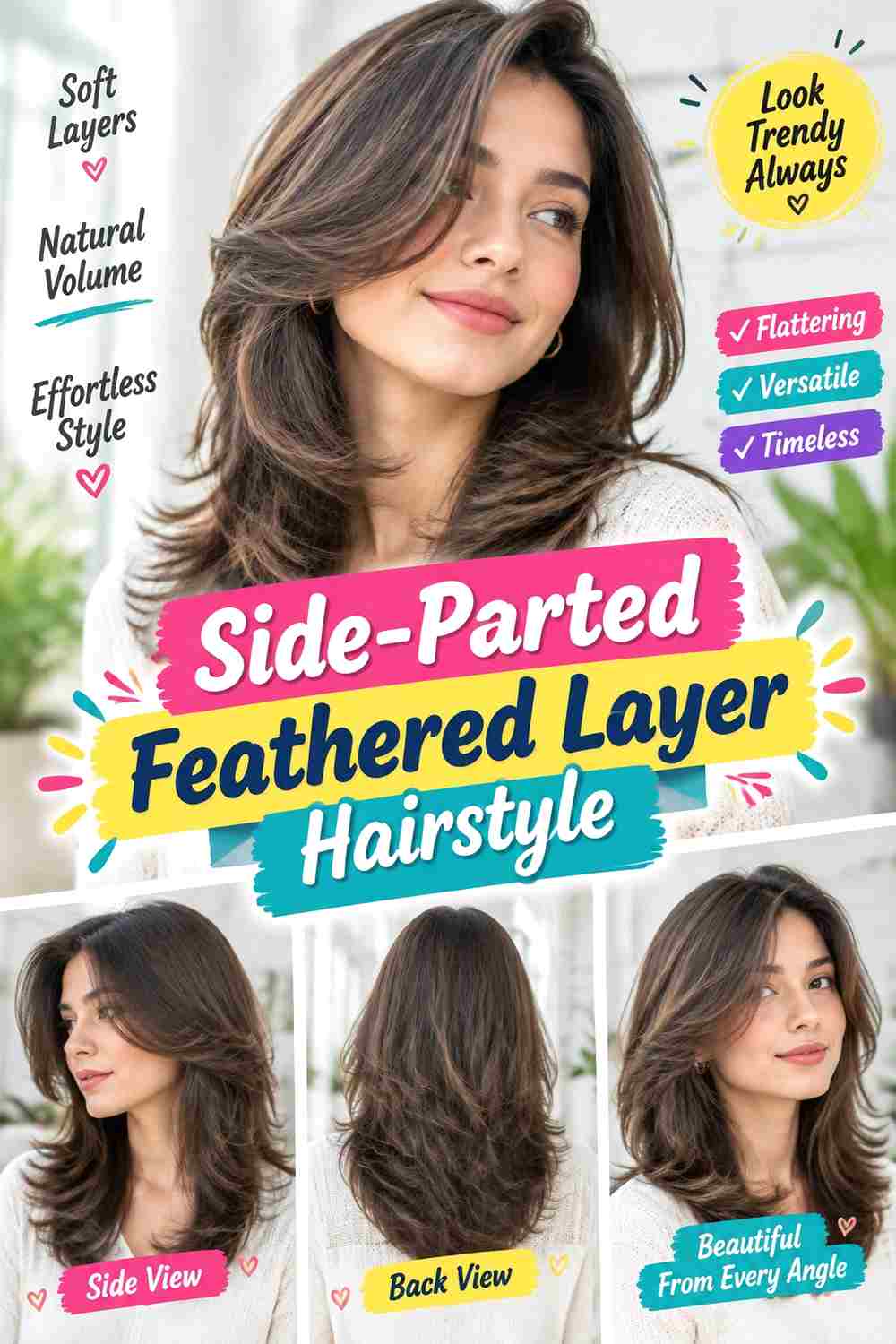 Side-Parted Feathered Layer Hairstyle
